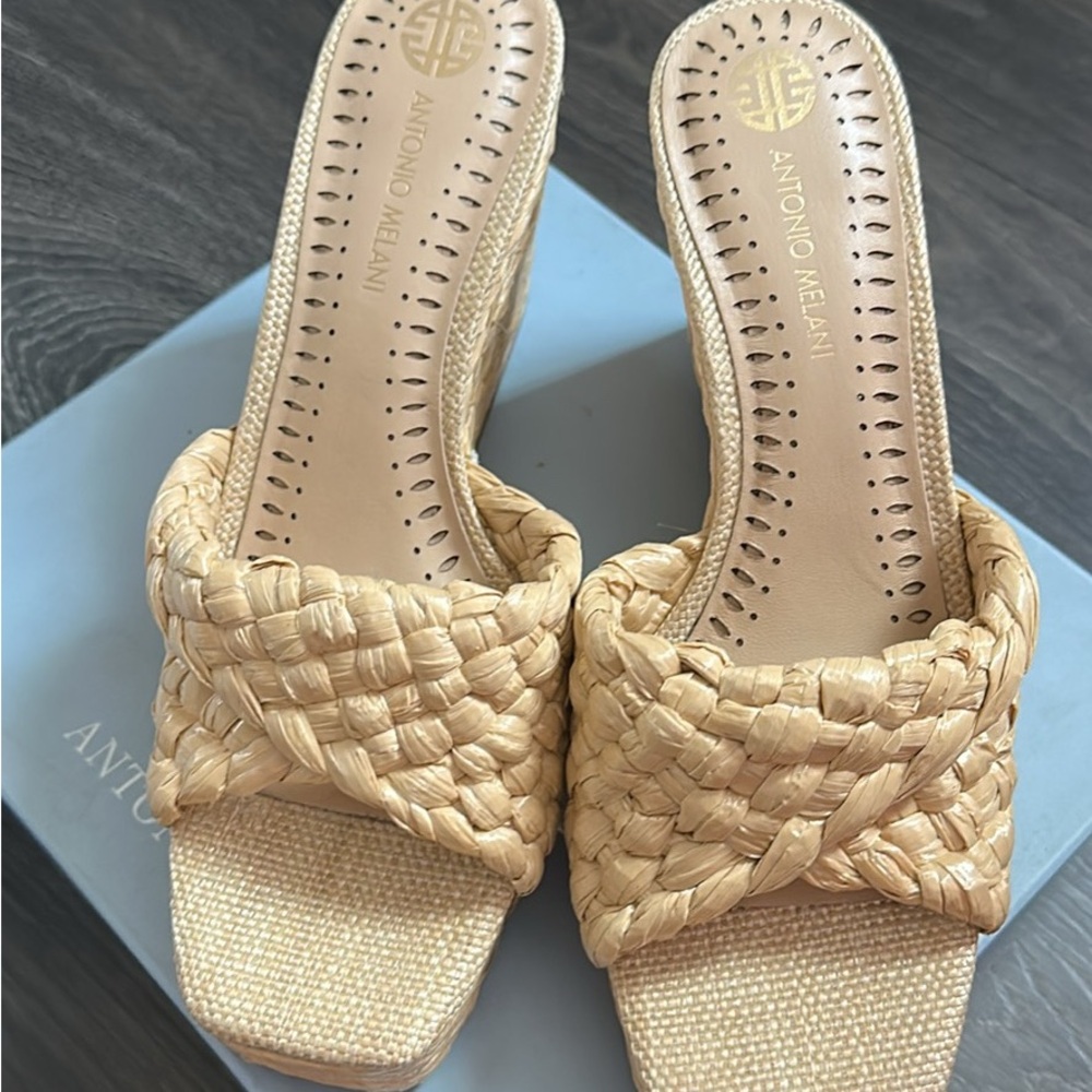 Antonio Melani Beige Woven Wedge Sandals